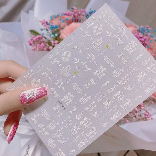 New White English Alphabet Nail Stickers 3D Embossed Thin Transparent Nail Art Decorations Fashion Self-Adhesive Decals