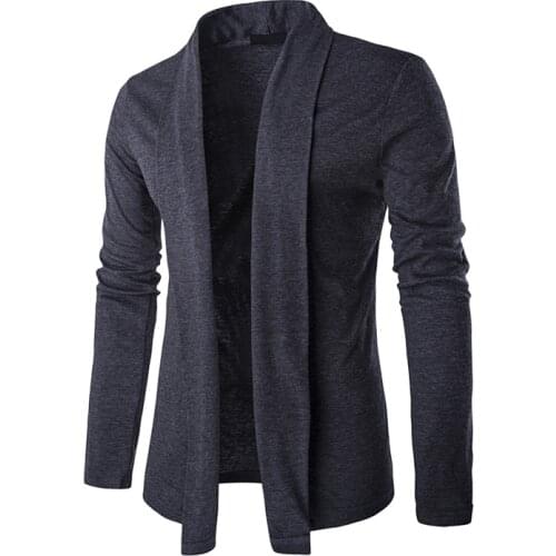 New style fashion brand mens casual long sleeved Sweater solid personality turn-down collar cardigan Lengthen sweater M-XXL