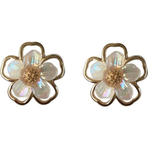 Silver needle personality sweet flower earrings simple earrings temperament hollow fashionable ear jewelry