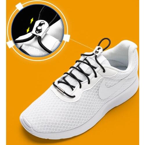 1 Pair Reflective Shoelaces Round No Tie Shoelace Elastic Metal Buckle Lock Shoe Lace Kids Adult Unisex Sneakers Lazy Laces