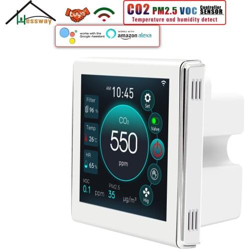 HESSWAY Intelligent Air Quality Sensor CO2&VOC&PM Detector for Wifi Color Touch Nather NDIR Regulator AC&0-10V Fan Control