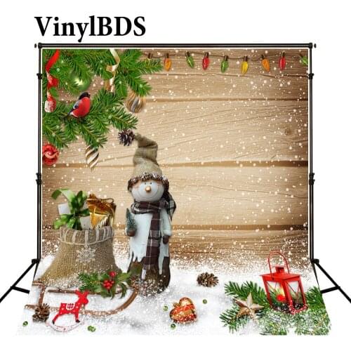 VinylBDS Christmas backdrops photography yellow wood wall snow spot flower backgrounds photo snow man greem screen leaf ST-076
