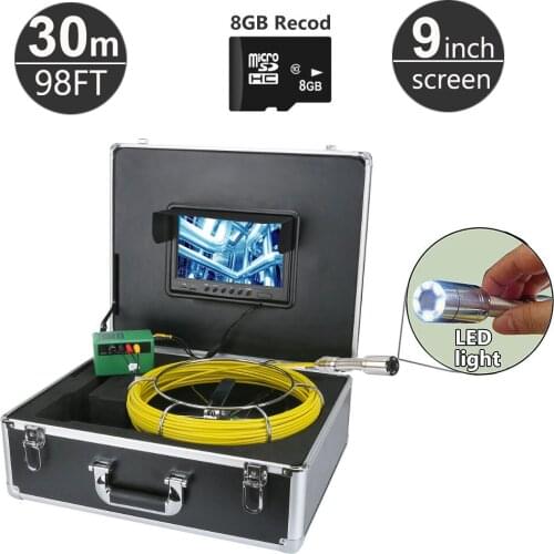 30M/100ft Pipe Pipeline Inspection System, 9 Inch Monitor 1000 TVL Camera, Drain sewer Snake camera Video recorder with 8GB Card