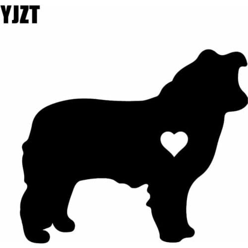 YJZT 14CM*11.9CM Vinyl Car Sticker Border Collie Heart Bumper Decoration Sticker Black/Silver C2-3150