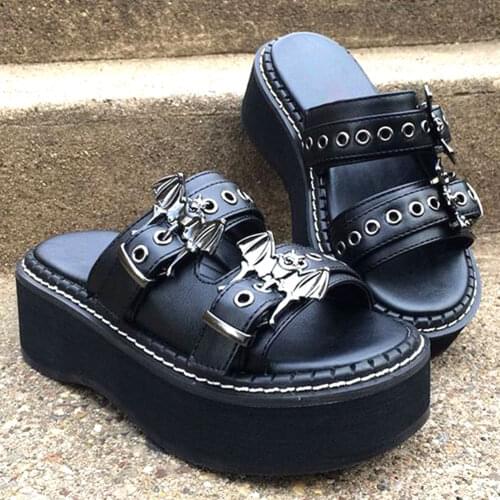 Sarairis Fashion Plus Size 43 Summer Gothic Style Metal Decoration Women Sandals Solid Platform Wedges Cosplay Women Shoes
