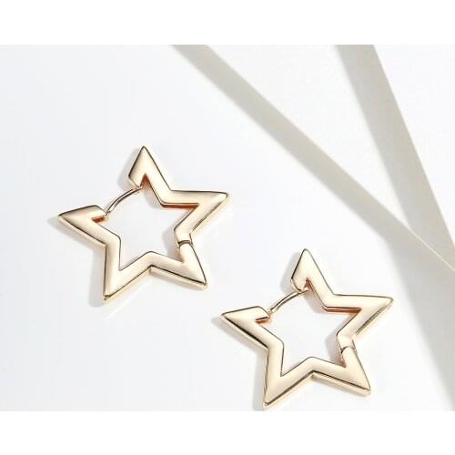 Trendy Geometric Star Hoop Earrings for Women Copper Gold Color Minimalist Round Hollow Statement Earrings Korea Jewelry 2020