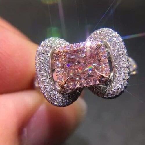 Women Fashion 925 Sterling Silver Ring Gorgeous Elegant Natural Pink Gemstone Jewelry Wedding Engagement Party Ring Size 5-11