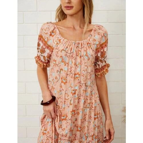 Autumn Women Dress 2021 Print Color Beach Style OL Round Neck Sweet Elegant Casual Spring Female Vestido Femme Party Robe C2919