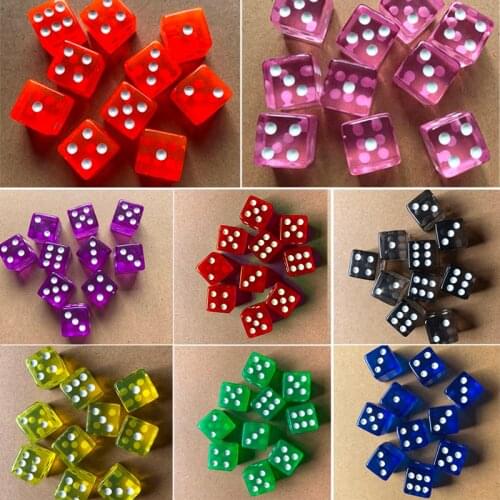 10pcs 16mm 8 Colors Acrylic Transparent Straight Corner Dice Portable Role Playing Game Poker Outdoor Dice Funny Clear Dices