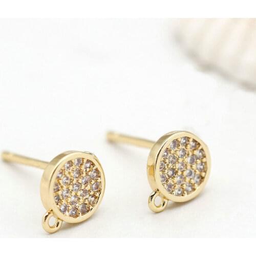 6*7.6MM 14K Gold Plated Brass and Zircon Round Stud Earrings Sterling Silver Pins Earrings DIY Jewelry Making Accessories