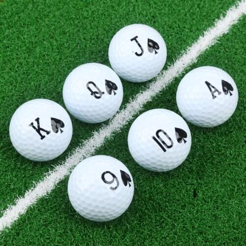 6 Pcs/Lot 42.7mm Poker Pattern Golf Practice Balls Keychain Set 9+10+J+Q+K+A Soft Surlyn & Synthetic Rubber Training Golf Ball