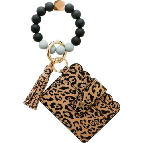 8.5*10.5*24cm 85g Key Ring & ID Card Holder for Women with Silicone Beaded Bangle Chain Key Chain Wallet/ KeyChain Wristlet J-3F