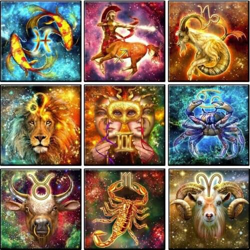 Diamond Mosaic Full Square/Round Diamond Painting 12 Zodiac Christmas Embroidery Home Decor Constellation Picture Cross Stitch