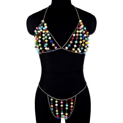 Acrylic Decor Chain Bikini Set Women Summer New Fashion Sexy Metal Tassel Nightclub Backless Body Chain Lingerie Chain Jewelry