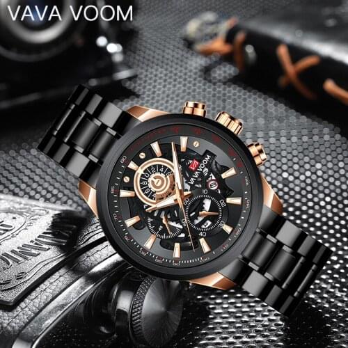 Fashion Stainless steel Mens Watches VAVA VOOM Top Brand Luxury Waterproof Military Sport Quartz Wrist Watch Men Clock Male