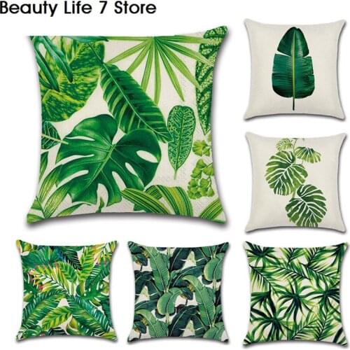 Pillow case Cushion cover Tropical Plants Decorative throw pillows Green leaves Christmas decorations for home 45*45cm