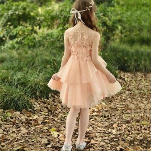Flower Girl Dresses Sleeveless Lace Applique Birthday Party Gown For Holiday Tulle Fluffy Kids Pageant Communion Dresses