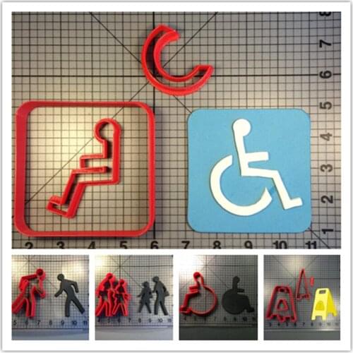 Traffic Sign Pedestrian Wet Floor Wheelchair Cake Cupcakes Decorating 3D Printed PLA Mould Cookie Cutter