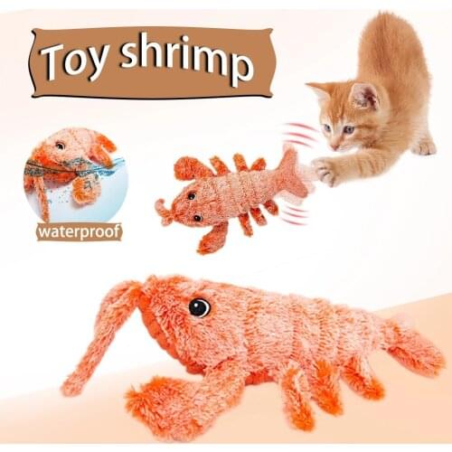 Pet Plush Toys Funny Jumping Shrimp Fleece Electric Simulation Lobster Cat Dog Molar Home Puzzle Have Fun Play Decor