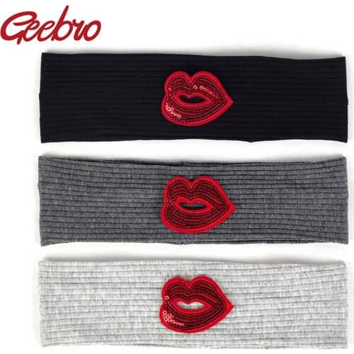 Geebro New Baby Girls Boy Red lips Applique Headband Elastic Cotton Ribbed Hairband Kids Children Turban HAir Accessories