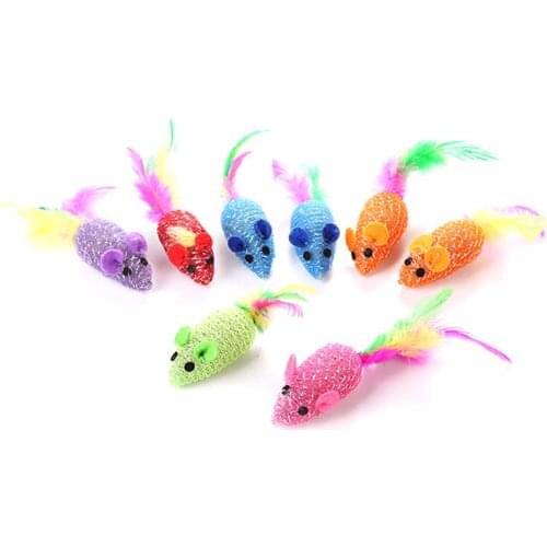 Cat toys False Mouse Pet Cat Toys Mini Funny Playing Toys For Cats with Colorful Feather Plush Mini Mouse Toys