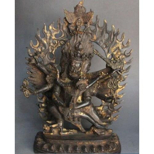 10" Chinese Bronze Temple Mandkesvara Happy Buddha Faqi Garuda Bird Statue
