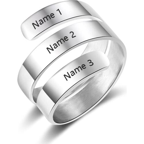 Personalized Family Couple Valentines Day Gift Engraved 3 Name Stainless Steel Adjustable Open Finger Ring Fashion Lover Jewelry