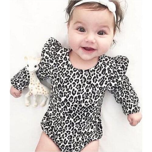 0-24M Newborn Baby Girl Long Sleeve Leopard print Casual Romper Jumpsuit One-Piece Outfits Baby Cotton Clothes Suit 2020