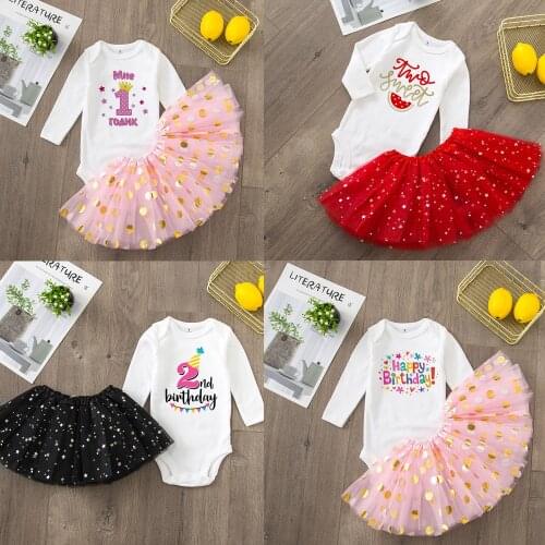 Baby Girls 1st/2nd Birthday Outfit Cake Smash Outfit 2nd Birthday Shirt Tutu + Baby Bodysuits Set Birthday Clothes Drop Ship
