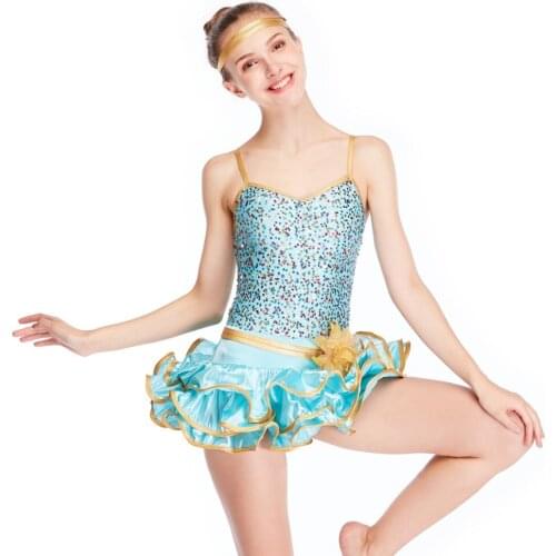 Sequined Wired Hem Tiered Emerald Dance Costumes Dress Modern Jazz &Tap Dance Costume