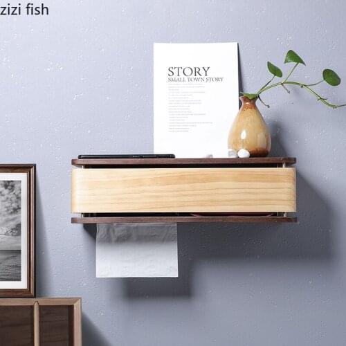 Creativity Solid Wood Tissue Holder Box Living Room Decoration Wall-mounted Paper Towel Holders Double Color Bathroom Shelf