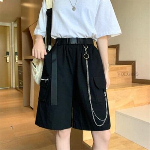 2021 Summer Womens Shorts Classic Wide Leg Female Chain Shorts Hip Hop Streetwear Loose Casual Shorts For Women