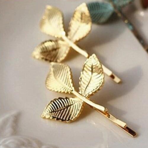 2021 Hot New Fashion Retro Atmosphere Golden Leaf Hairpin Crystal Shop Hair Accessories Woman Gifts