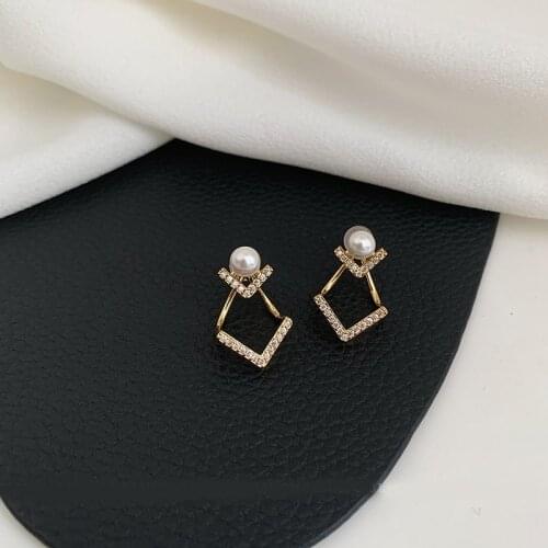 Fashion Crystal Letter V After before hanging Earrings for Women Gold Color Triangle Drop Earrings Geometry Wedding Jewelry