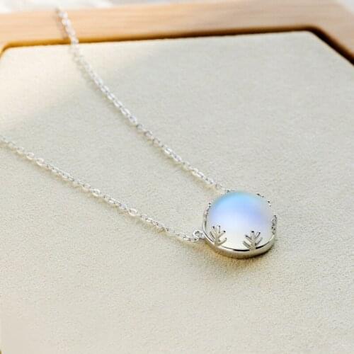 Morivovog 925 Sterling Silver Moonstone Aurora Crystal Necklace Ladies Gradual Change Color Necklace Girls Birthday Jewelry 2021