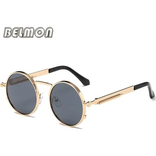 Belmon Steampunk Goggles Sunglasses Women Men Brand Designer Vintage Round Sun Glasses Ladies For Male Female Retro Oculos RS810