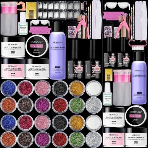 Morovan Acrylic Kit Powder Nail Set for Nail Extension Acrylic Powder Liquid Tips Brush Tools Manicure Set Carving Nail Art Gel