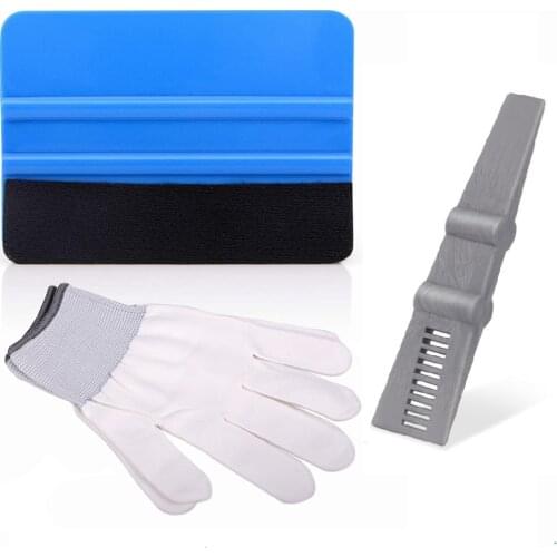 EHDIS 3pcs Car Sticker Tool Fabric Felt Squeegee Scraper Kit Cutting Knife Work Glove Auto Vinyl Film Car Wrap Application Tool