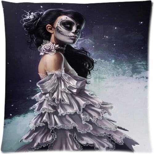 Sugar Skull Girl Pattern Twin Side Printed Cushion Cover&Cotton Linen Pillowcase 17.7"X17.7"(45 X 45CM)