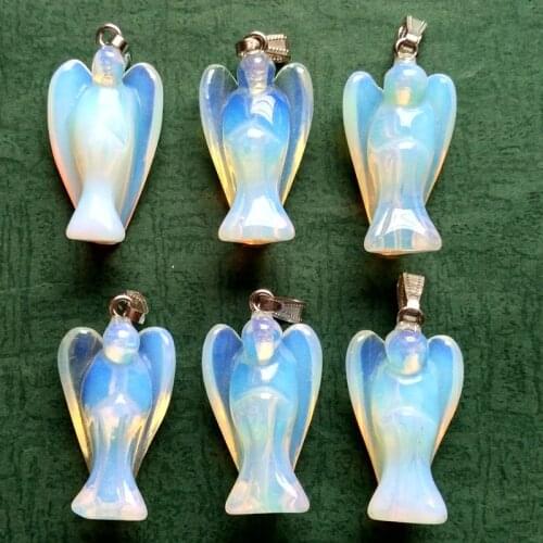 Wholesale 6pcs/lot fashion top quality opal stone angel carved charms pendants for necklace making jewelry free shipping