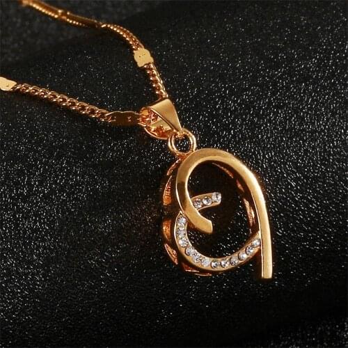24K Gold Color Rhinestone Cute Heart Pendant Necklace Trendy Heart Jewelry