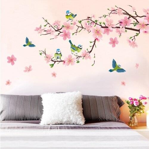 Pink Peach Bird Wall Stickers for Sofa Background Bedroom Living Room Home Decoration Wall Decals Wallpaper adesivo de parede