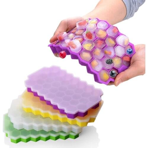 Honeycomb Ice Cube Tray Silicone Ice Freezer Mold Whiskey Cocktail Cool Ice Cube Making Mould with Lid