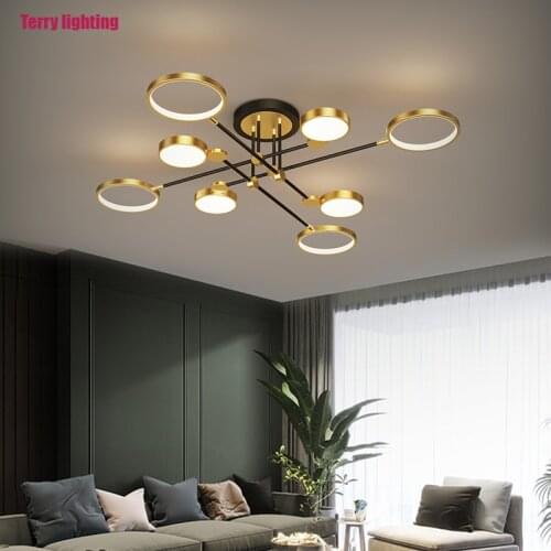 Modern led chandelier with remote control is used for living room, bedroom, black gold frame ceiling lamp and indoor lighting
