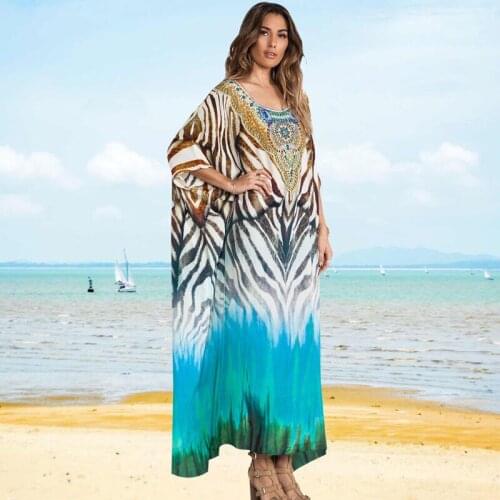 Round Neck Batwing Sleeve Loose Summer Beach Dress Plus Size Women Beachwear Maxi Dress Robe