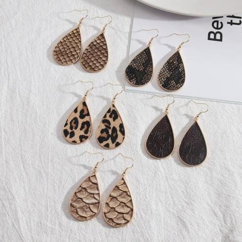 Waterdrop Leopard snakeskin Grain Pattern PU Leather Earrings Teardrop Dangle Brincos Pendientes Fashion Brand Jewelry Women