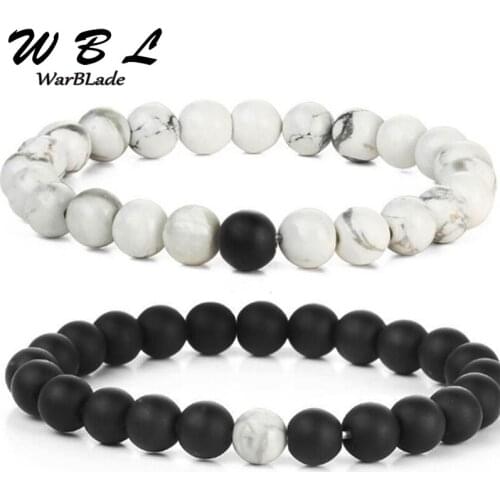 WBL Fashion Natural Stones Couple Bracelets White and Black Charm Beads Lovers Bracelets For Men and Women Friend Best Gift