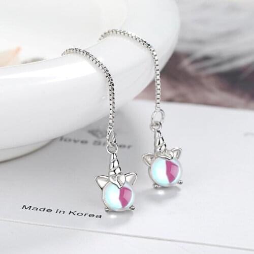 2020 New Fashion Crystal Moonstone Unicorn Tassel Earring Ear Line Dangle Earrings for Women Fashion Jewelry Girls Gift