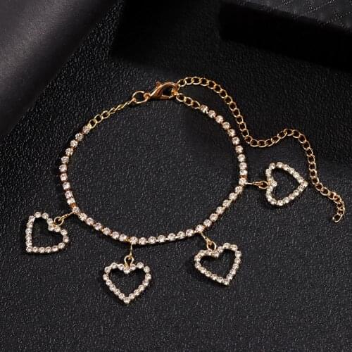 2021 New Shiny Rhinestone Hollow Heart Charm Bracelets For Women Bling Crystal Tennis Chain Bracelet Fashion Party Jewelry Gift