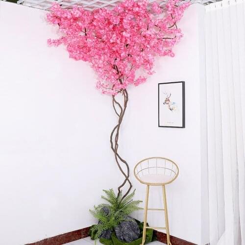 100pc/lot Cherry Blossoms Tree Artificial Flowers 3 Fork Sakura Flowers Branch Silk DIY Home Wedding Background Wall Decoration